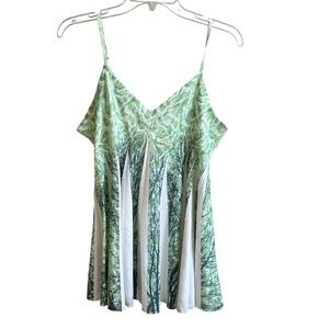 Y2K Mudd Green White Forest Tree Print Empire Waist  XL